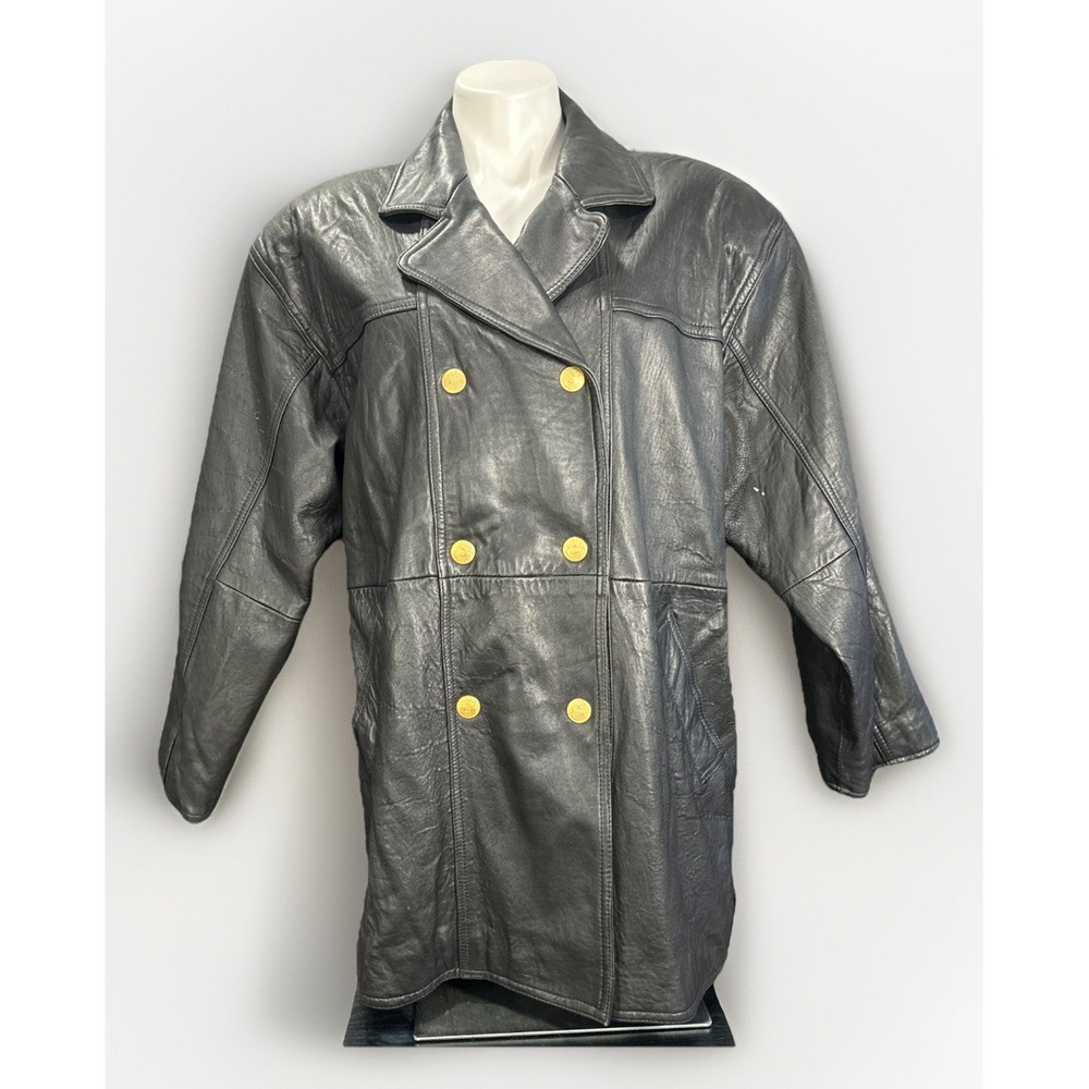 Cayenne Leather Size Medium Black Double Breasted Coat Women's‎
